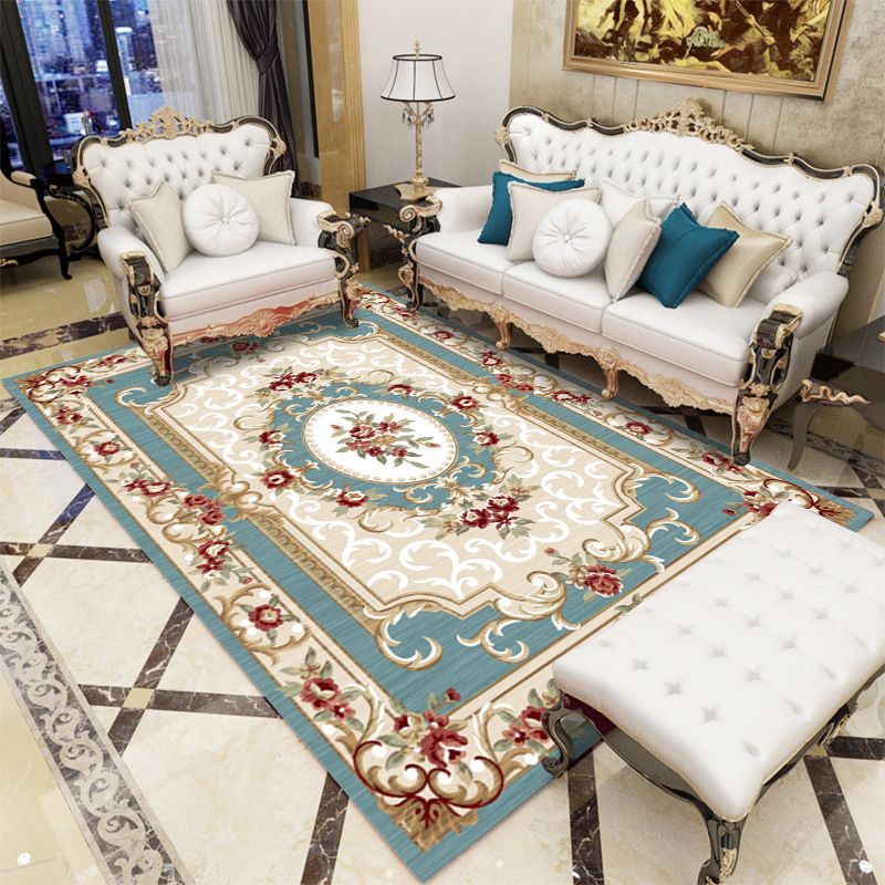 Shabby Chic Medallion Print Rug Polyester Area Rug Pet Friendly Carpet for Living Room