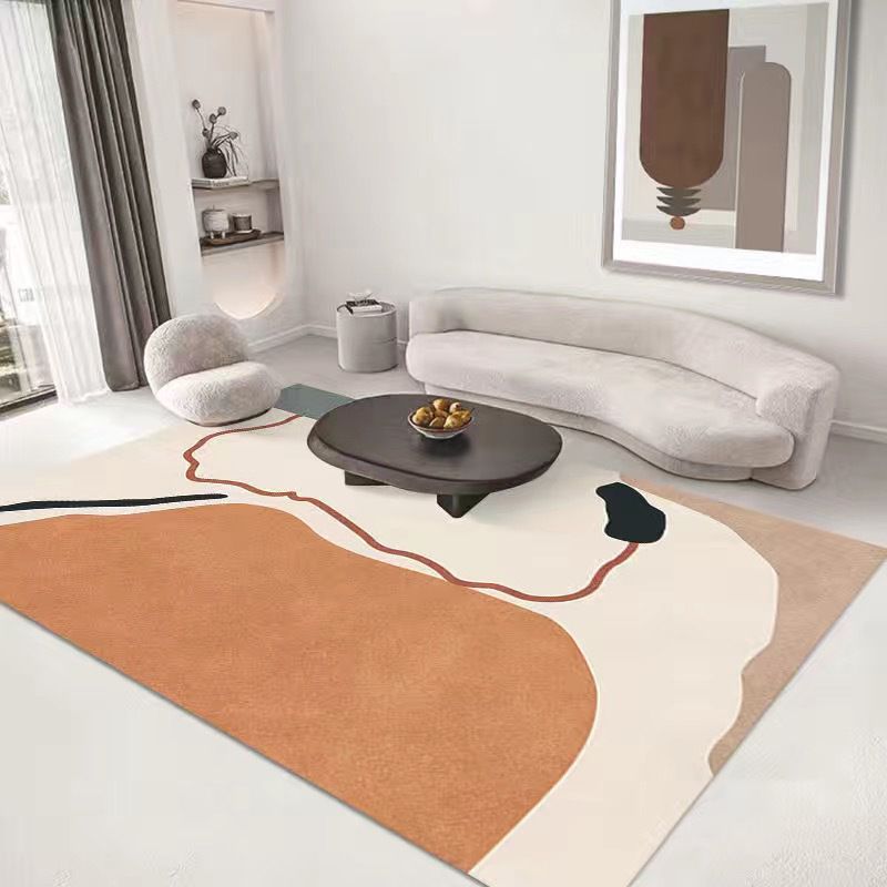 Beige Color Block Rug Polyester Casual Indoor Rug Stain Resistant Rug for Living Room