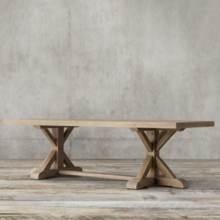 Modern Pine Wooden Table for Restaurant Rectangle Dining Table with Trestle Base