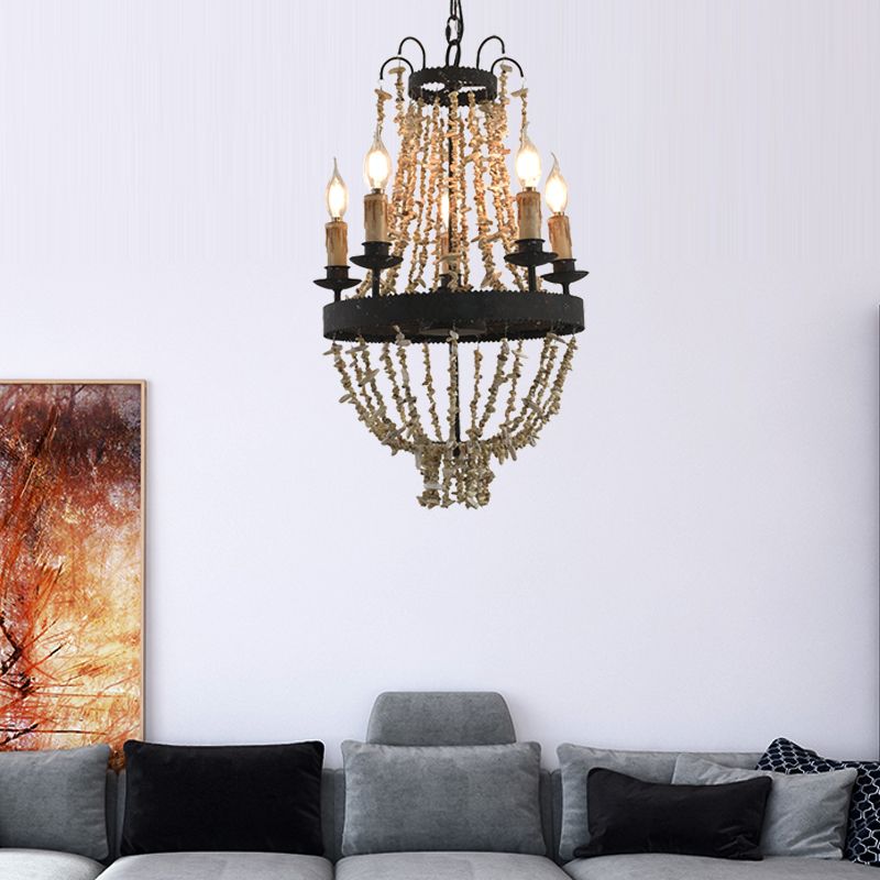 Candle Chandelier Light Traditional Metal 5 Heads Rust Hanging Lamp Kit with Stone