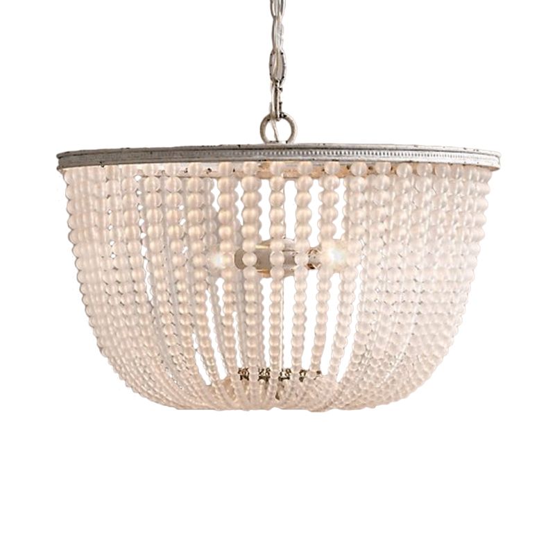 Bowl Pendant Chandelier Minimalist Crystal 3 Bulbs Distressed White Hanging Lamp for Bedroom