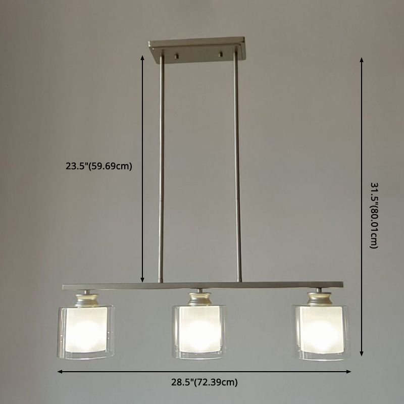 3-Lights Double Cylindrical Glass Shade Island Pendant Modern Simplicity Kitchen Bar Lighting Fixture in Champagne Gold