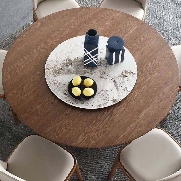 Round Brown Sintered Stone Dining Table Modern Convertible Furniture with Pedestal Base