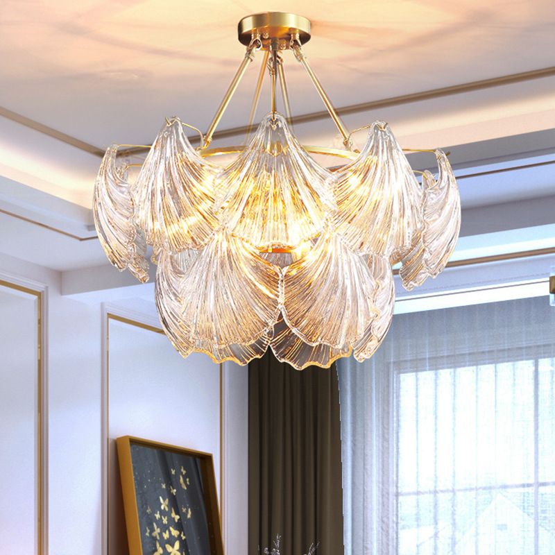 Shell Chandelier Light Fixture Vintage Clear Glass Pendant Lighting for Restaurant