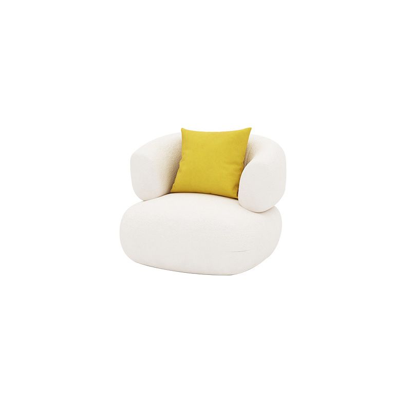 White Recessed Arm Curved Sofa Wool Sofa with Sewn Pillow Back