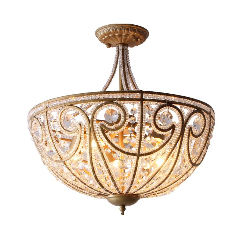 Rustic Dome Flush Mount Lamp 5 Lights Crystal Octagons Ceiling Flush Mount in Gold