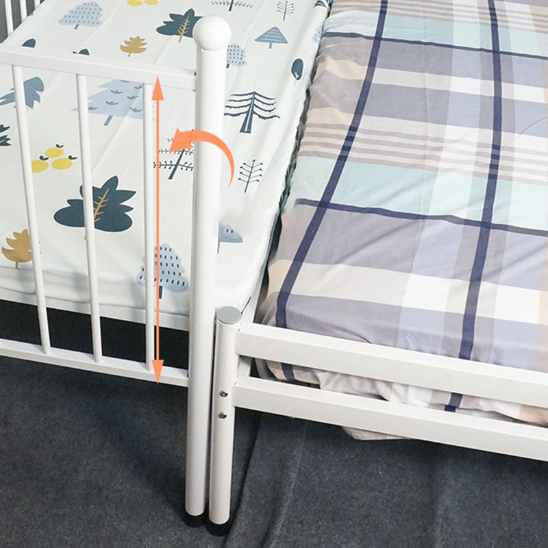 Modern Metal Kids Bed in White Adjustable Height Bed Frame with Guardrails