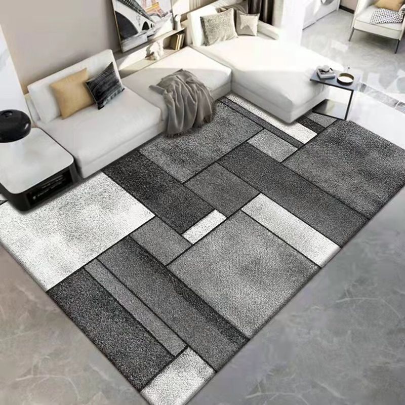 Gray Modern Carpet Polyester Hexagon Carpet Washable Carpet for Home Decor