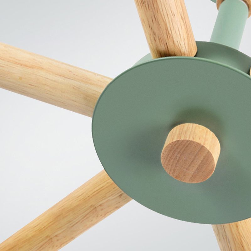 Wooden Sputnik Pendant Light in Nordic Style Wrought Iron Macaron Chandelier for Dining Room