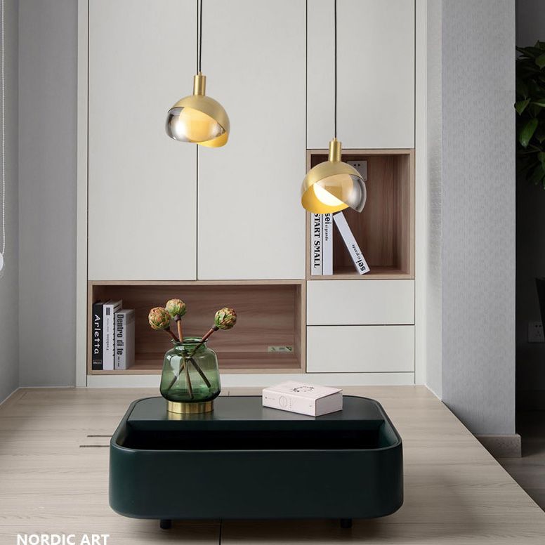 Globe Hanging Ceiling Light Minimalist Metal Bedroom Down Lighting Pendant in Gold