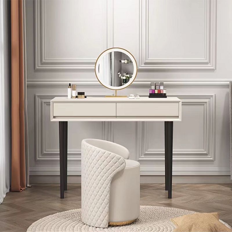 Contemporary 2-Drawer Wood Vanity Makeup Dressing Table in White with Stool