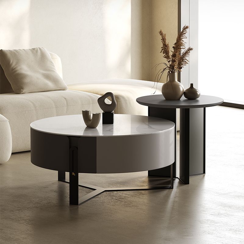 Contemporary Cocktail Table Round Stone Coffee Cocktail Table