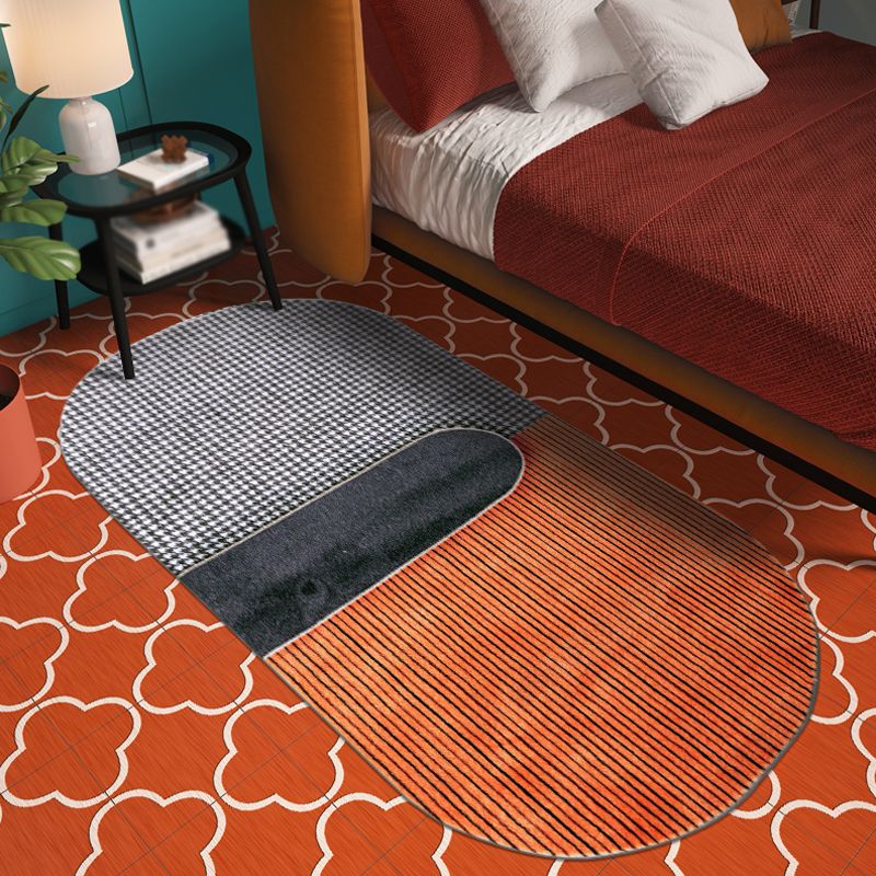 Orange Living Room Rug Modernism Houndstooth Pattern Rug Polyester Washable Anti-Slip Backing Pet Friendly Carpet