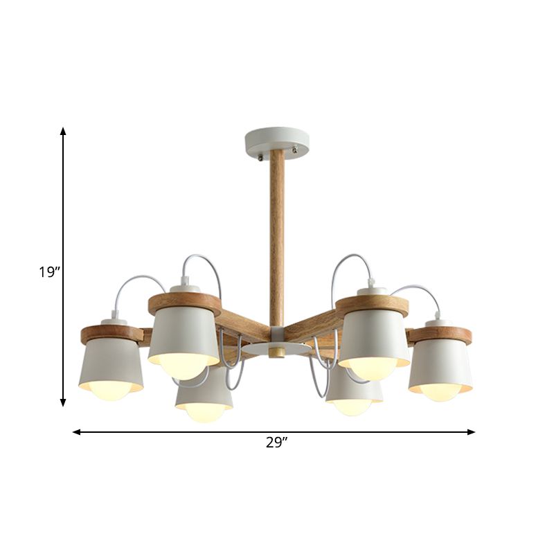 Estilo de rueda Semi Flush Nordic 6 Bulbos Araña de montaje de techo blanco con pantalla de lámpara de barril
