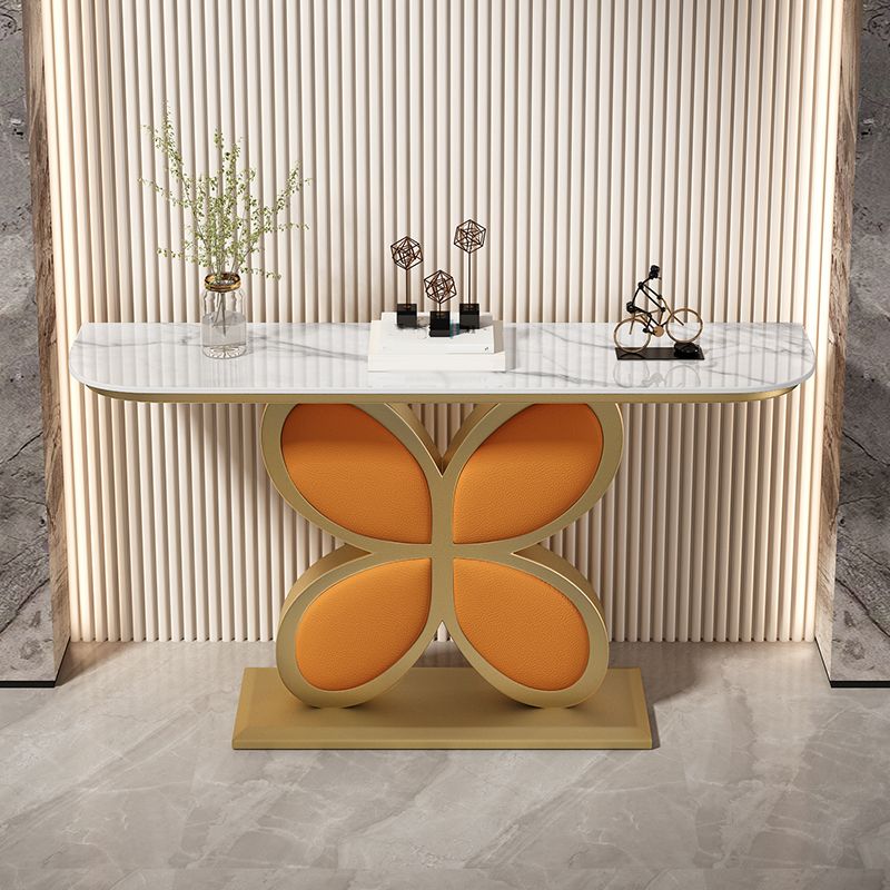Stone Half Moon End Table 1-shelf 31.5-inch Tall Accent Table
