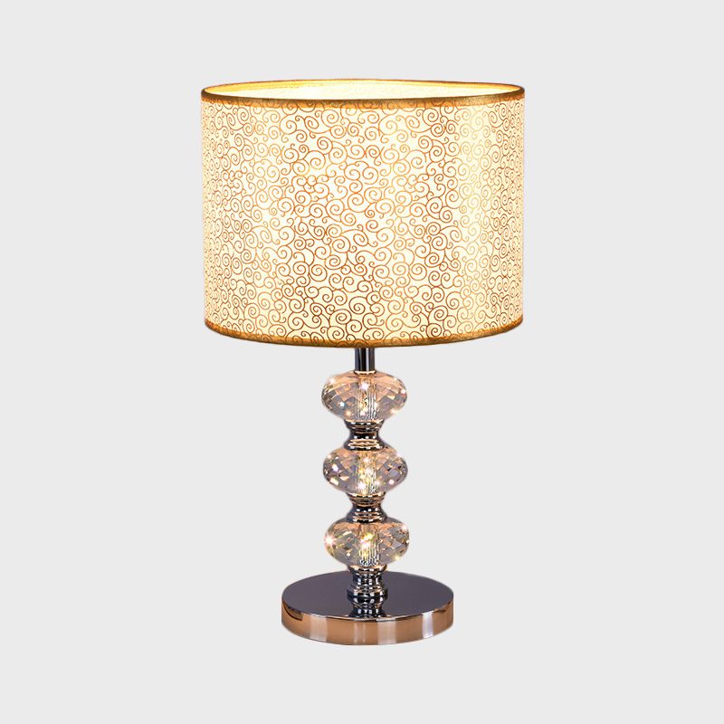 Traditional Barrel Nightstand Lighting 1-Light Fabric Reading Lamp in Black/Silver/Gold with Crystal Column