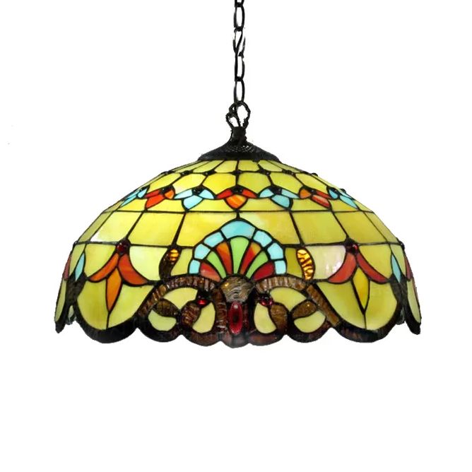 Lámparas colgantes para sala de estar, lámpara de colgar de tono de domo de 2 luces ajustables con tono de vidrio de arte estilo victoriano, 16 "W