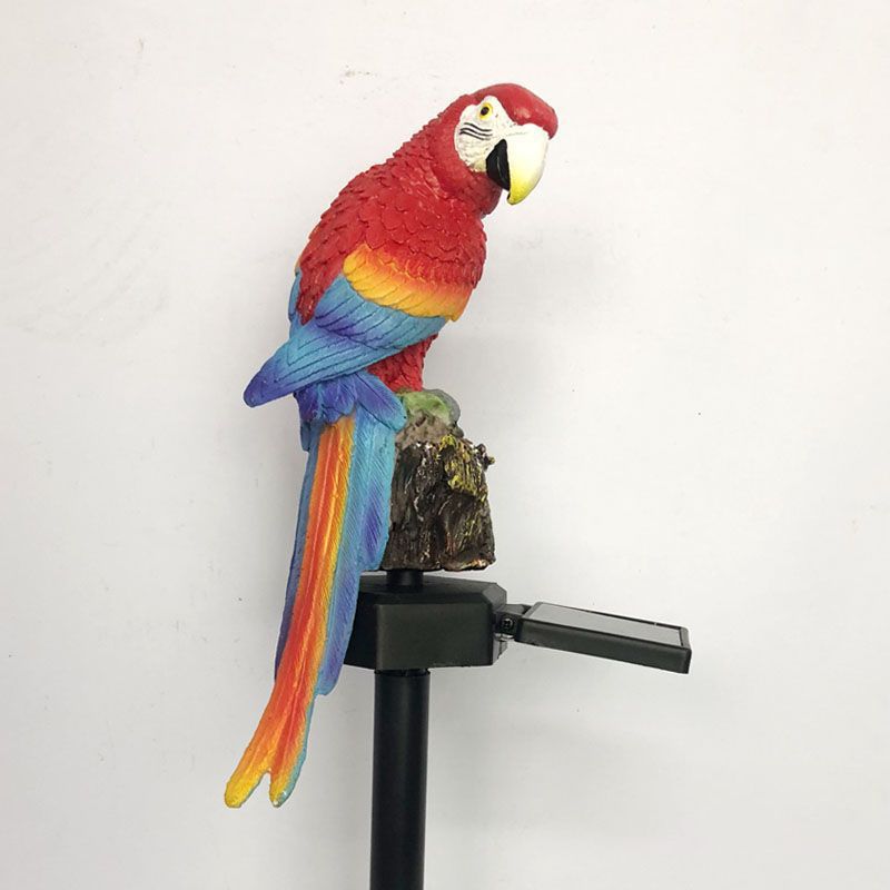 Resin Parrot Solar Pathway Light Decorative LED Ground Plug Lamp in Blue/Red for Outdoor Garden