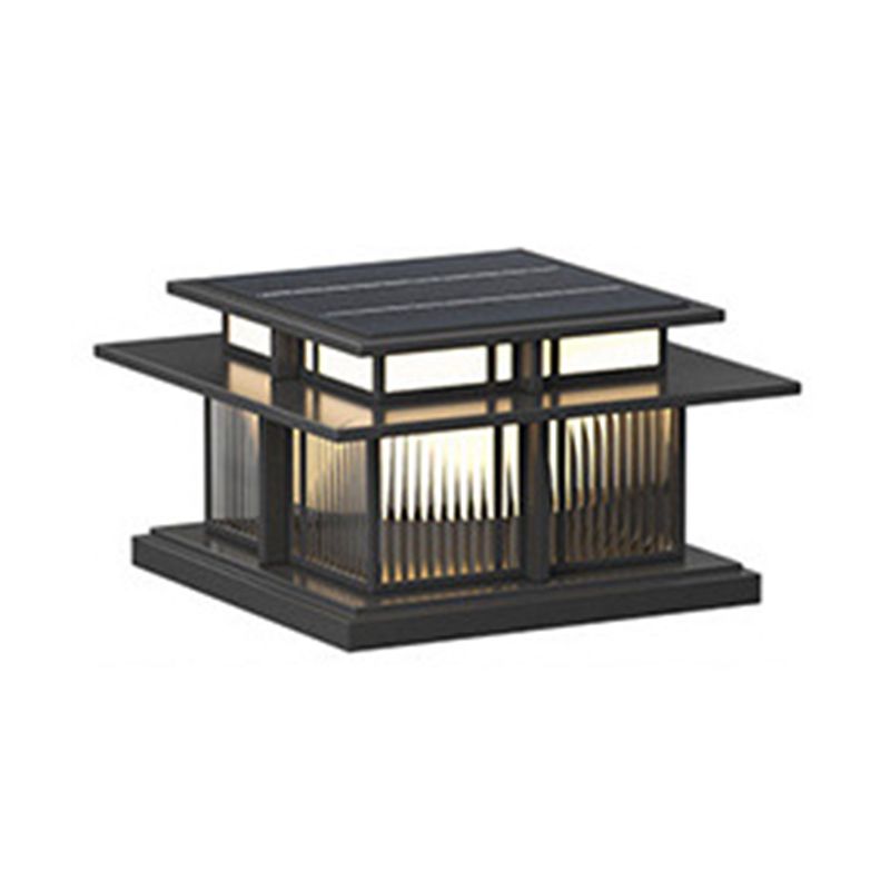 Modern Simple Metal Outdoor Light Square Shape Solar Energy Pillar Lamp for Courtyard