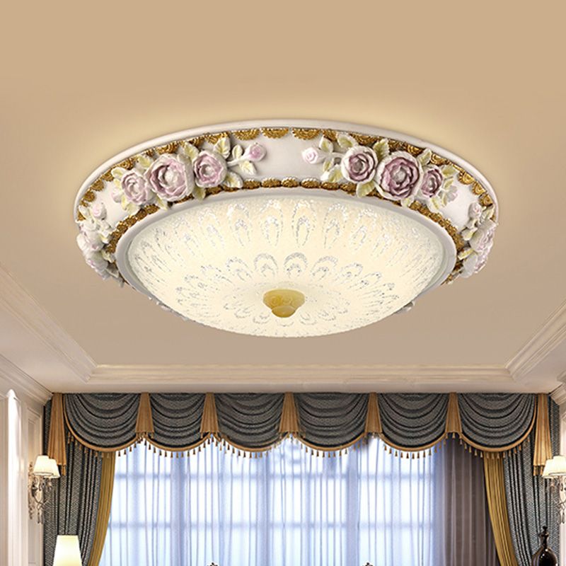 12"/16" W LED Sunflower/Rose Flush Light Country Style Korea White Resin Flush Mounted Lamp with Seeded Glass Shade