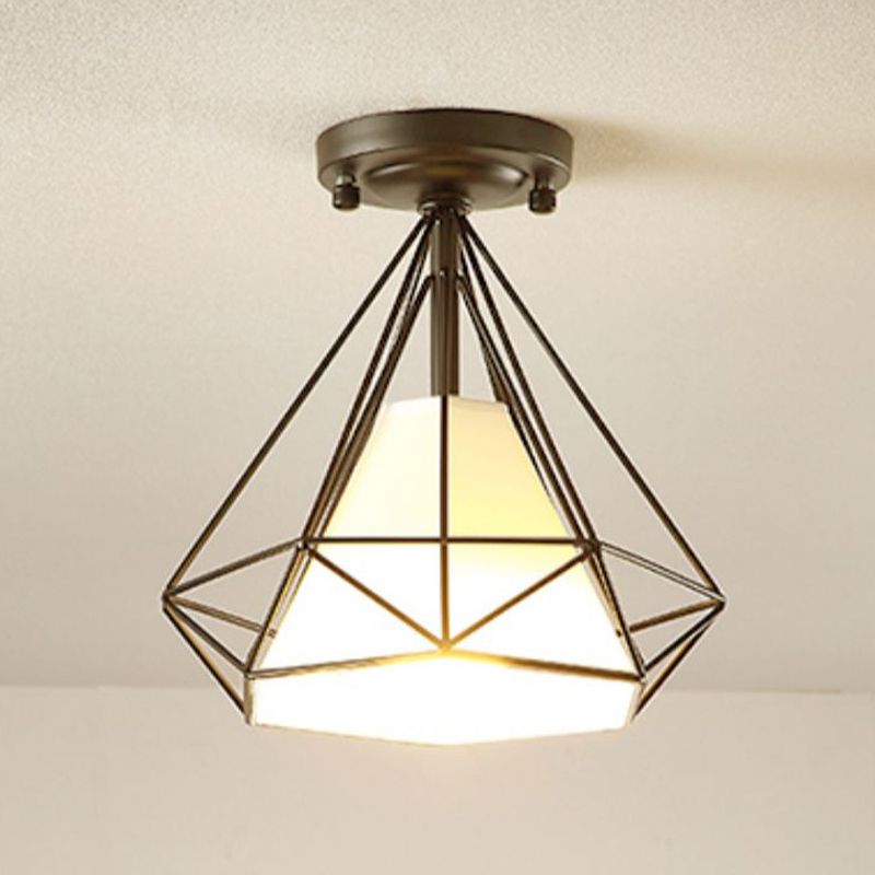 1 - Light Flush Mount Light Geometric Iron and Fabric Ceiling Flush in Black / Gold