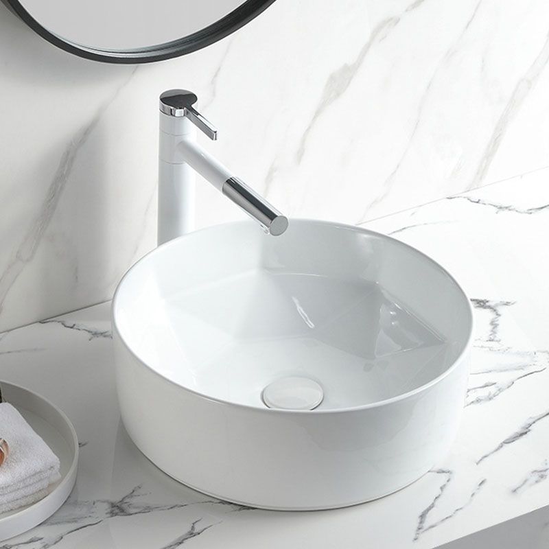 Contemporary Bathroom Sink White Porcelain Vessel Lavatory Sink Only