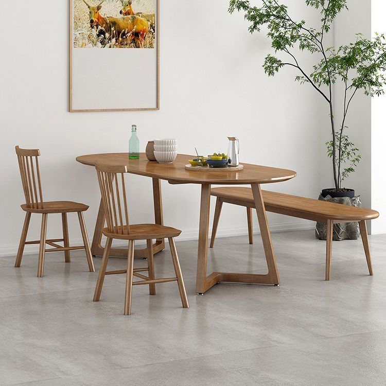 Oval Dining Table Modern Pine Solid Wood Dining Table with Natural Finish Legs