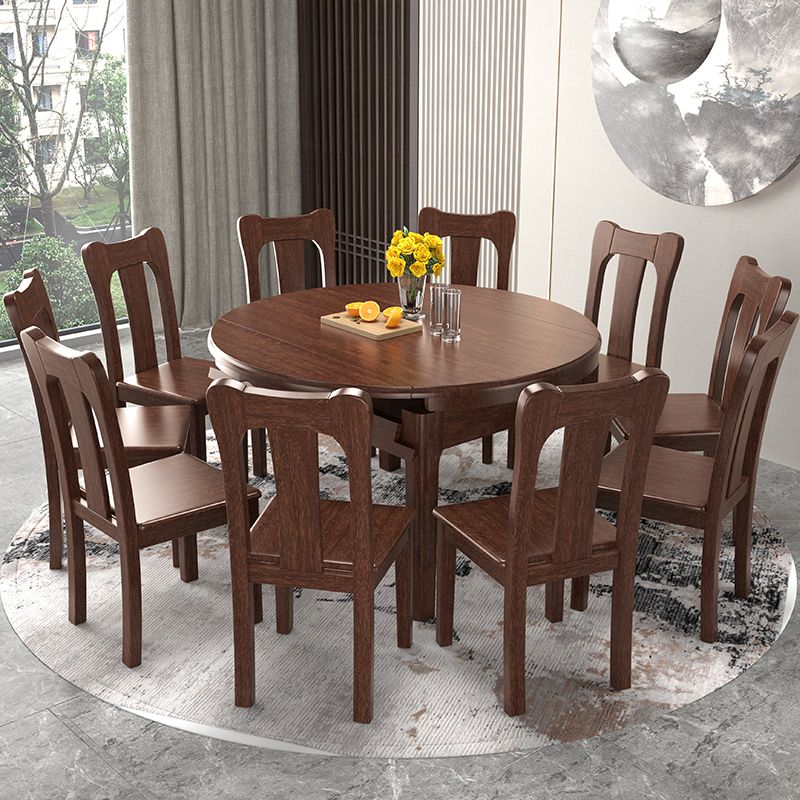 Table ronde en bois en bois en noyer extensible avec 4 jambes pour le restaurant