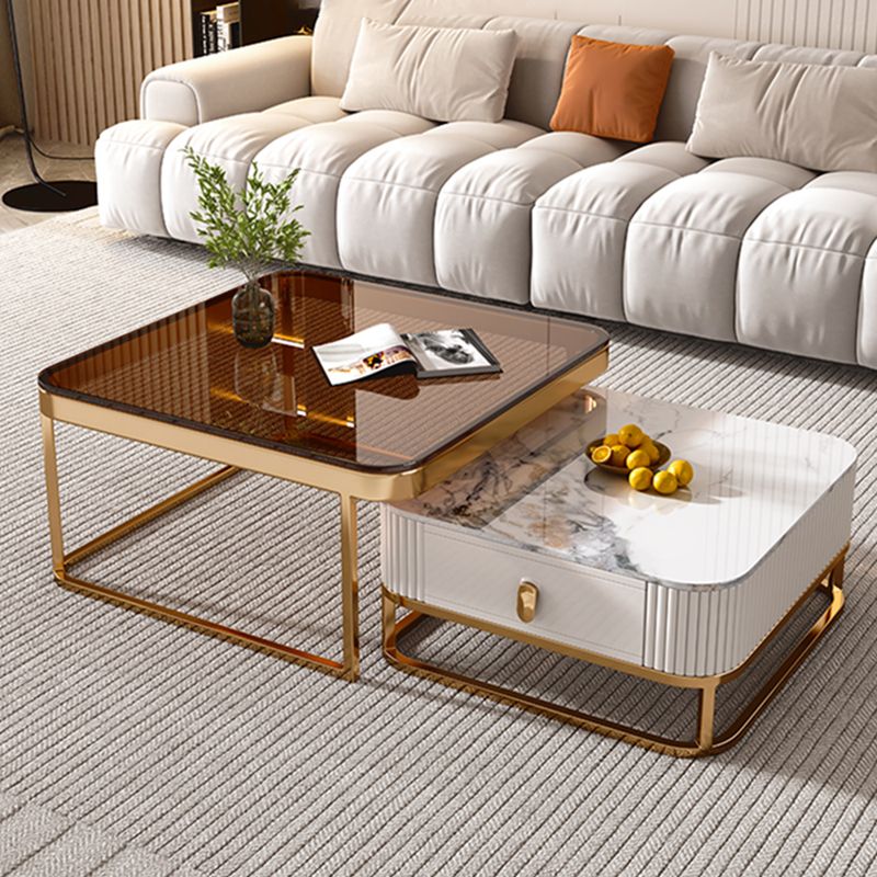 Glam Nesting Coffee Table Set Square Frame Slate Coffee Table