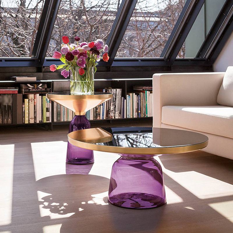Pedestal 1 Single Coffee Table Metal and Glass Statement Cocktail Table