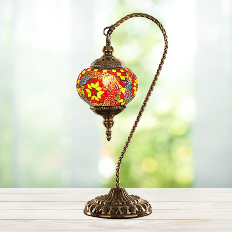 Global Desk Light Traditional Red / White / Yellow Glass 1 Bulb Coffee Shop Night Table Table avec base en métal