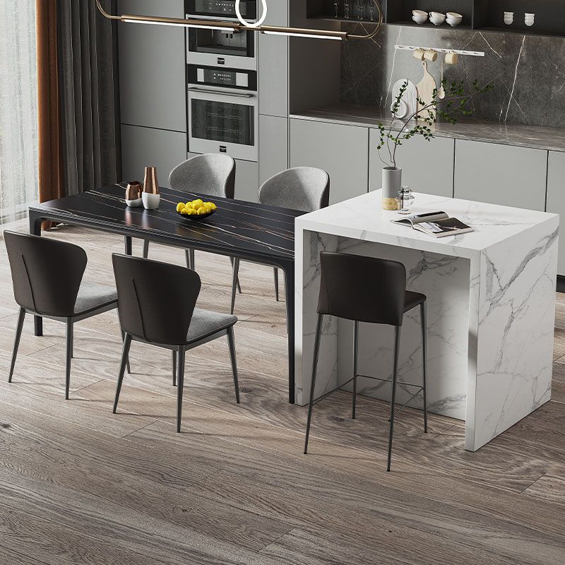 Mesa de comedor negra de estilo moderno, mesa rectangular de piedra sinterizada con 4 patas para cocina