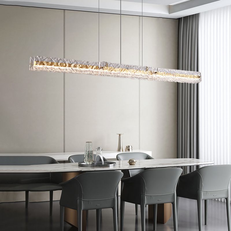 Contemporary Metal Linear Shape Pendant Light with Glass Shade for Dining Room