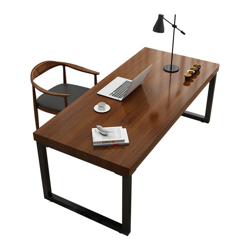 Rectangle Industrial Dining Table Solid Wood Top Dining Table with Metal Base