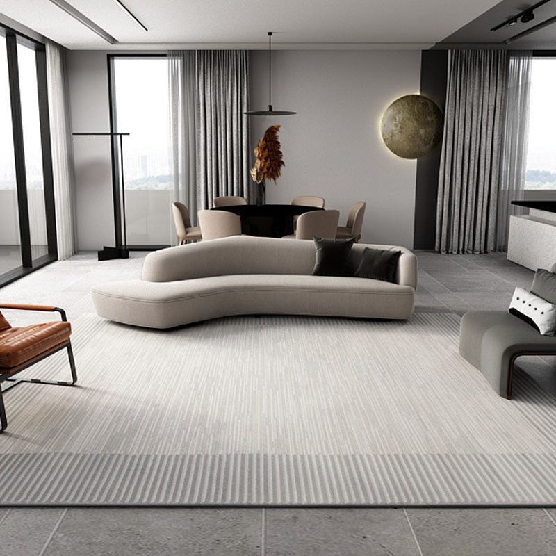 Grey Stripe Pattern Rug Modern Polyester Area Rug Easy Care Carpet for Living Room