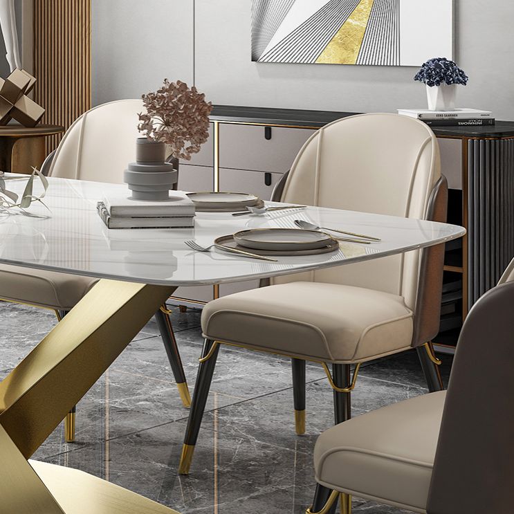 Glam Dinette Set 1/2/5/7 Pieces Rectangle White Sintered Stone Top Dining Table Set