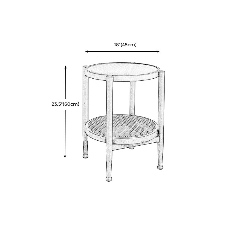 Modern Wood 4 Legs 1 Coffee Table with Shelf Round Glass Table