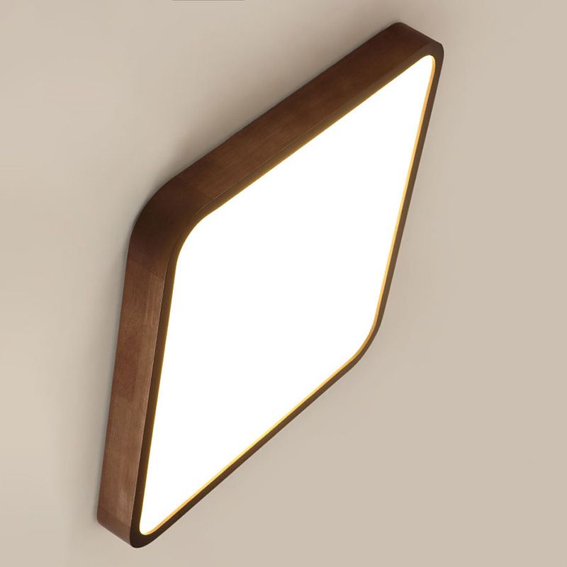 Wooden Rectangular Flush Mount Ceiling Light with White Acrylic Shade for Office Meeting Room