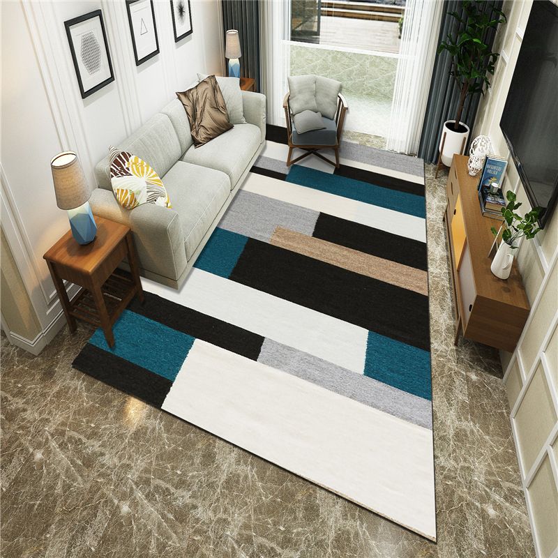 Künstlerischer mehrfarbiger moderner Teppich aus Synthetik, geometrischer Blockteppich, schmutzabweisend, rutschfeste Rückseite, maschinenwaschbarer Teppich zur Dekoration