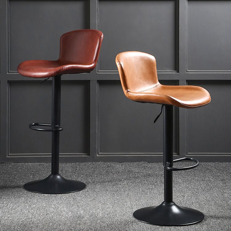 Industrial Adjustable Height Swivel Bar Stool Faux Leather Upholstered Bar Stool