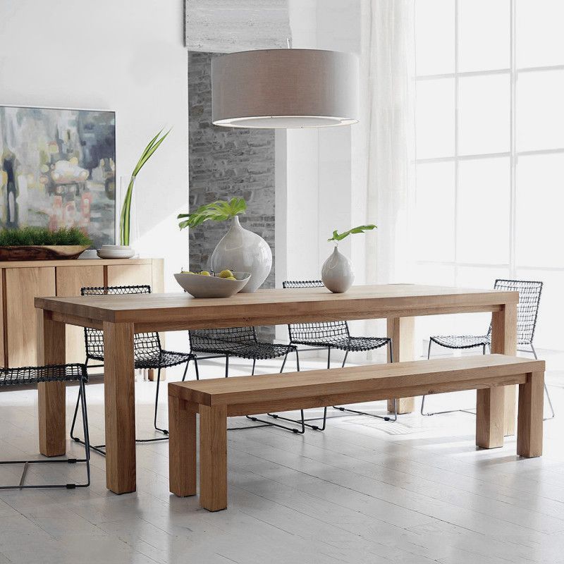 Rectangle 4 Legs Minimalist Dining Table Solid Wood Fixed Table for Restaurant