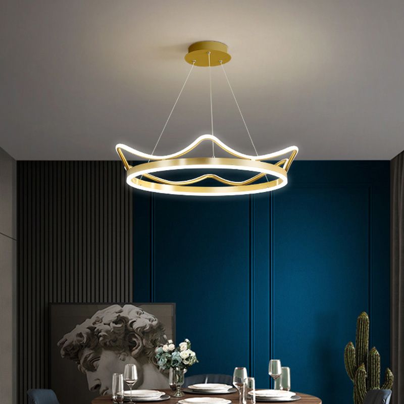 Gold Crown Shaped LED Chandelier Minimalistic Acrylic Suspension Pendant for Living Room