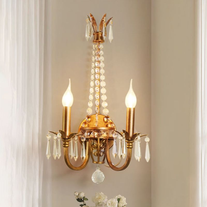 Lampada a parete a candelaio a 2 code Rustico Antilumi di montaggio a parete di ferro anticato con accento di cristallo