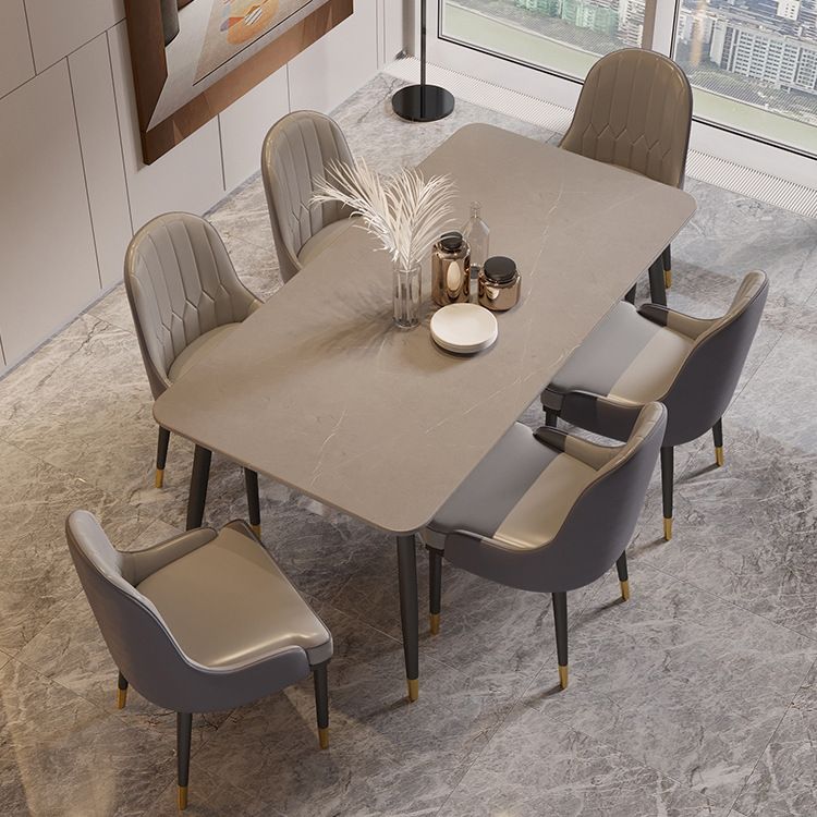 Modern Rectangle Dining Table Matte Finish Stone Top Dinette Table