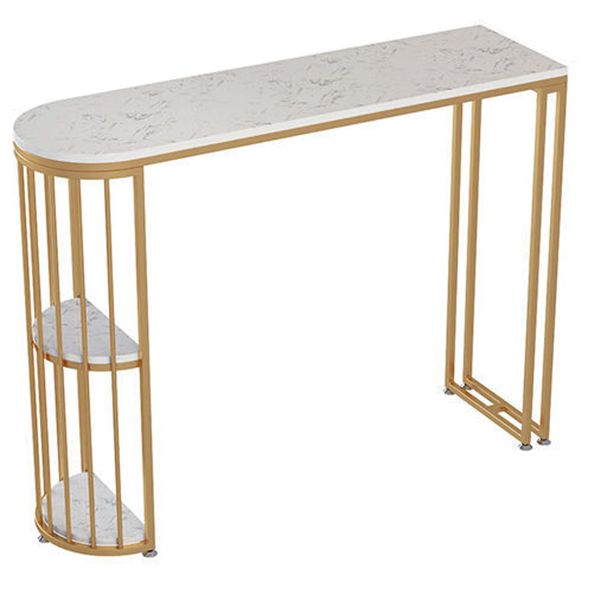 Stone Bar Dining Table Industrial Bar Dining Table with Sled Base in Gold