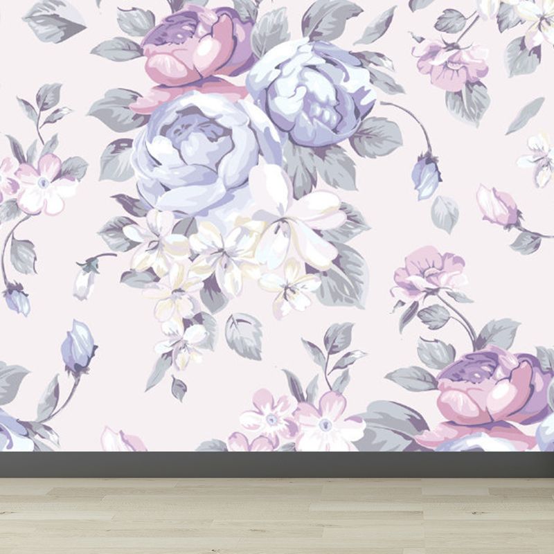 Purple Flower Print Mural Wallpaper Florentine Contemporary Stain Resistant Wall Art
