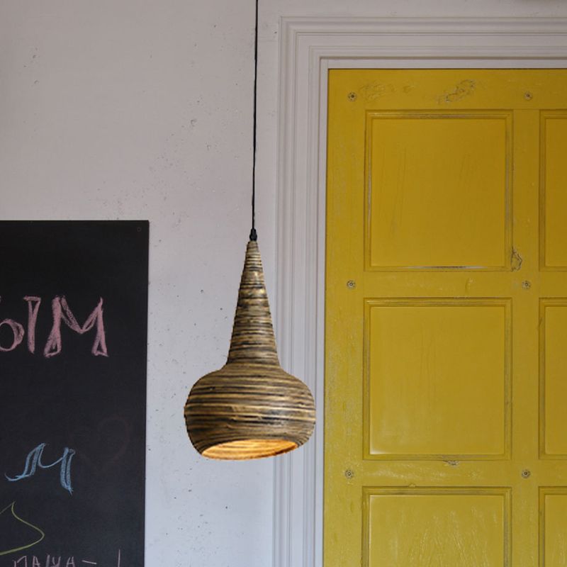 Bamboo Urn Shape Down Lighting Modernism 1 Head Suspension Pendant Lamp in Brown for Restaurant