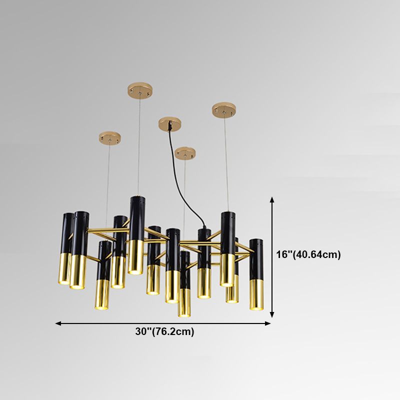 Modern Style Chandelier Light Tubes Shape Metal Pendant Lighting in Black and Gold