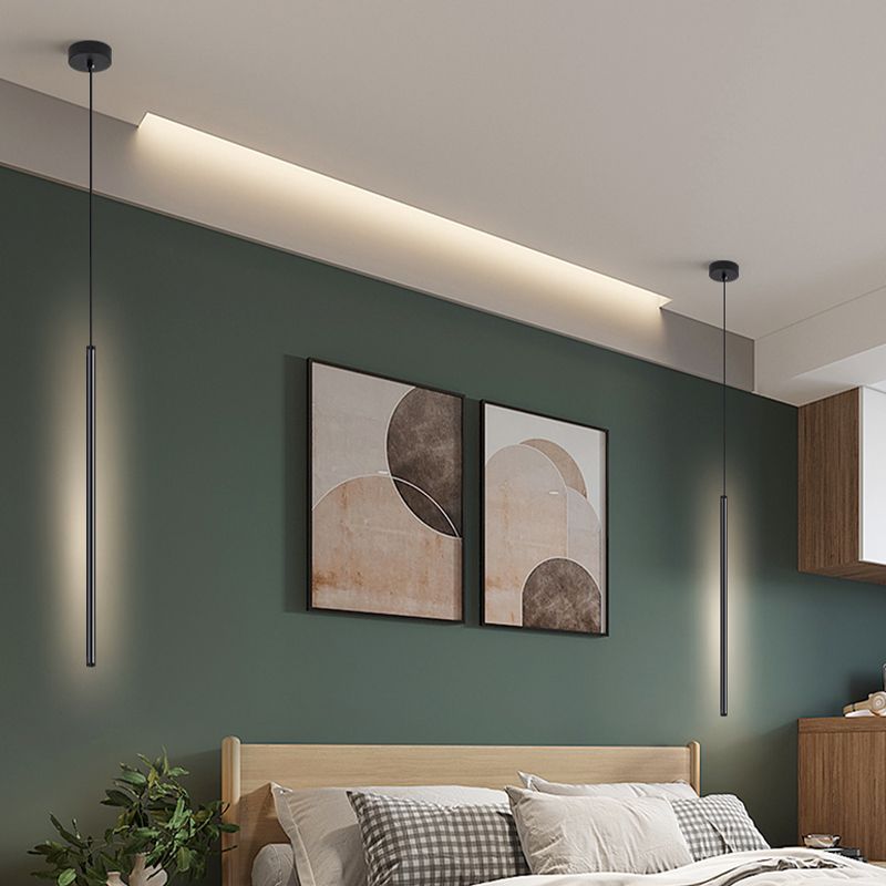 Lustre cylindrique lustre suspendu luminaire moderne de suspension extérieure moderne en finition noire