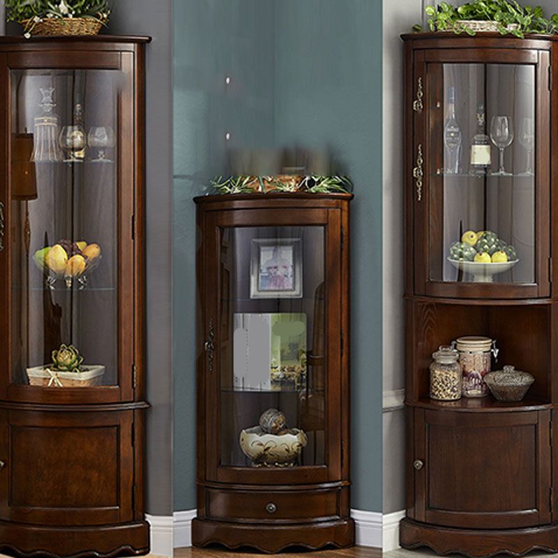 Glass Paned Solid Wood Corner Rustic Accent Cabinet with Doors